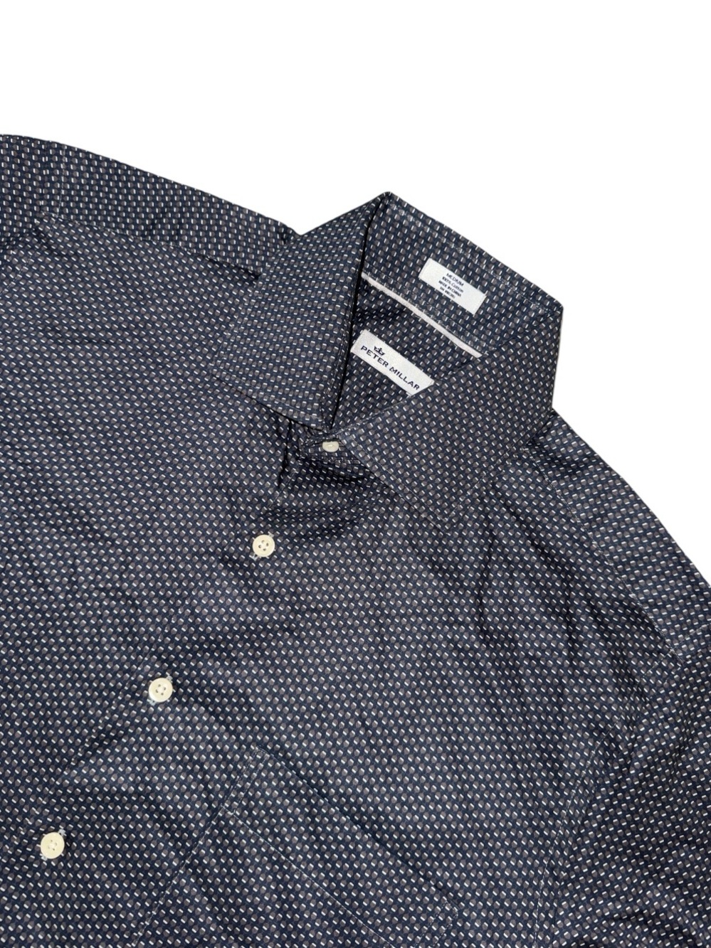 Peter Millar mens M Medium blue geometric pattern button up casual shirt EUC